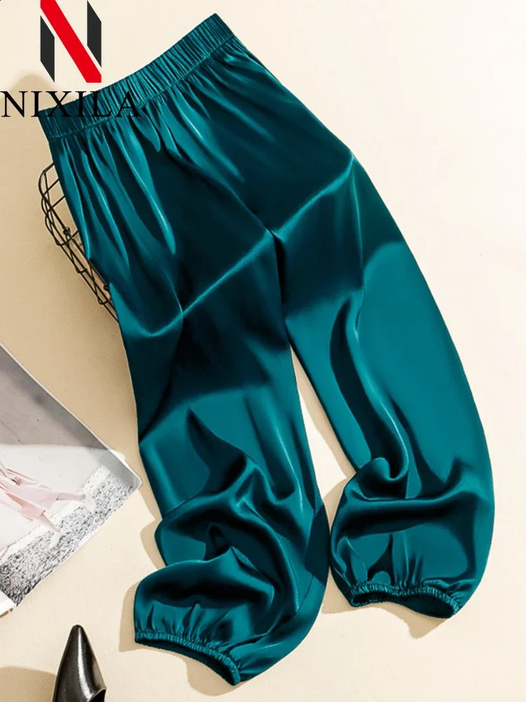 in Summer Satin Womens Pants Elegant Fashion Streetwear Women Loose Classic High Waist Female Clothing Cargo Pants Women 240822