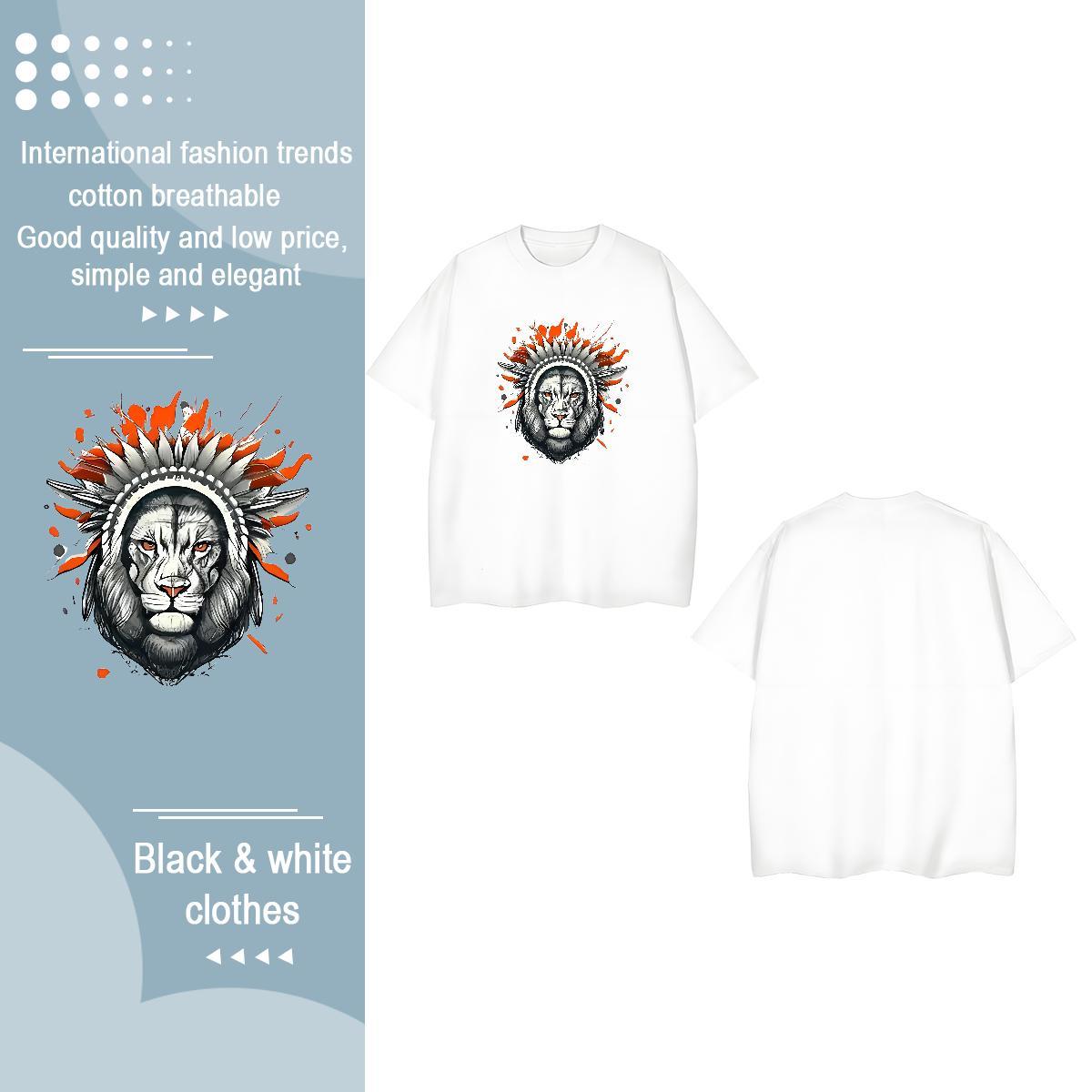 2024 Casual Woman T Shirts Crew Neck Breathable 230g Cotton Unisex Tshirts DIY Logo lion Outdoor Brand Tee Shirt