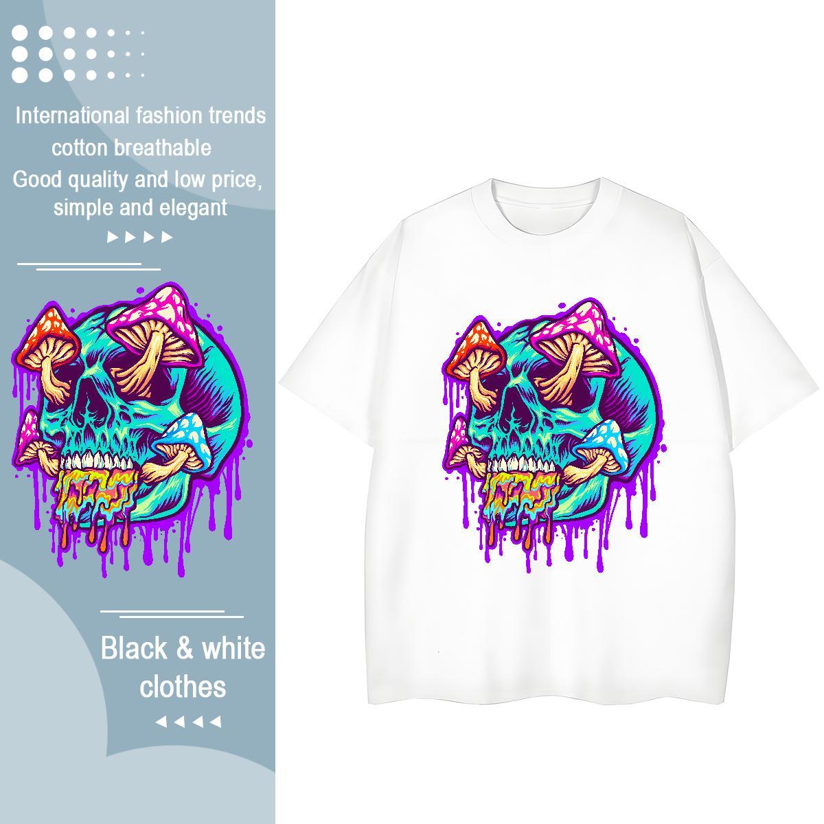 Classic T-Shirts for Women 230g Pure Cotton Round Neck Short Sleeve Casual Daily Wear skull Tshirt for Man Woman High quality Black Oversized Polos
