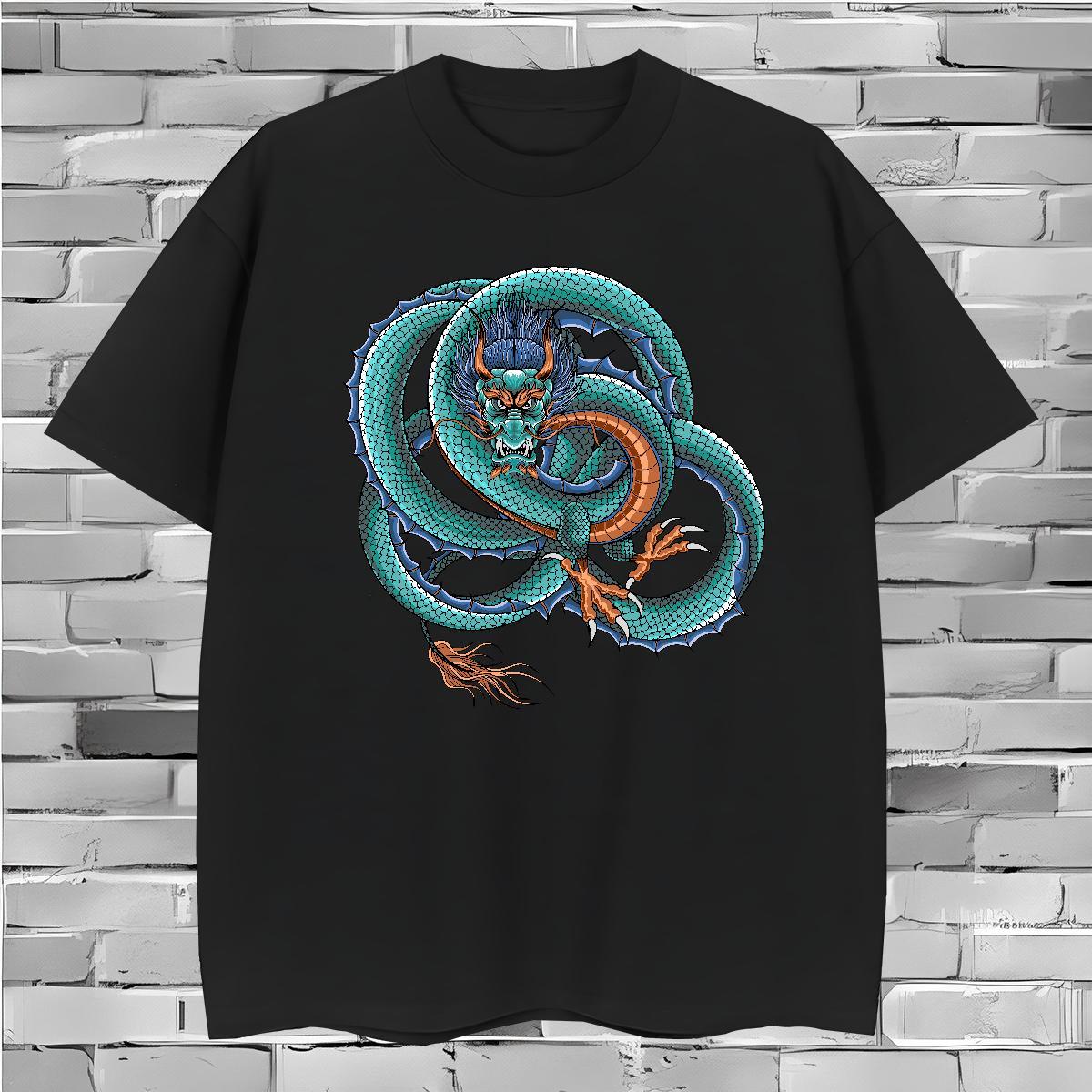 TOP Quality dragon T-Shirts Outdoor Mens Tshirts 230g Pure Cotton Fashion Casual Breathable Crew Neck Black Oversized Tees
