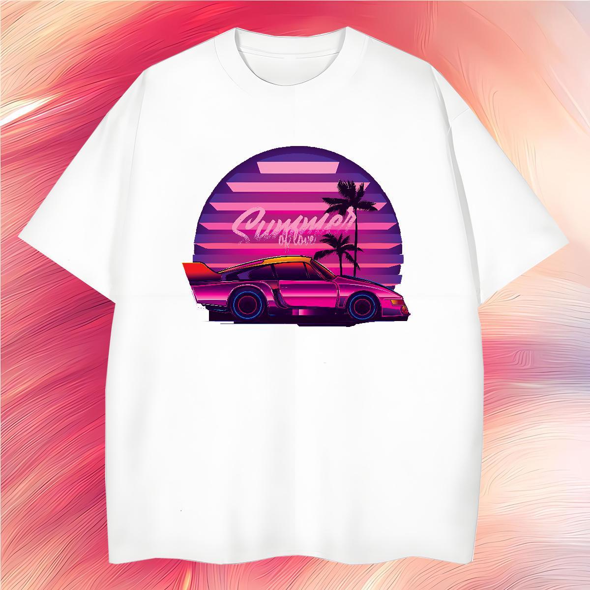 Classic car T Shirts Men High Street Hip Hop Men Tshirts 100% Cotton 230g Classic Casual Breathable Short Sleeve Custom Big Size Wear