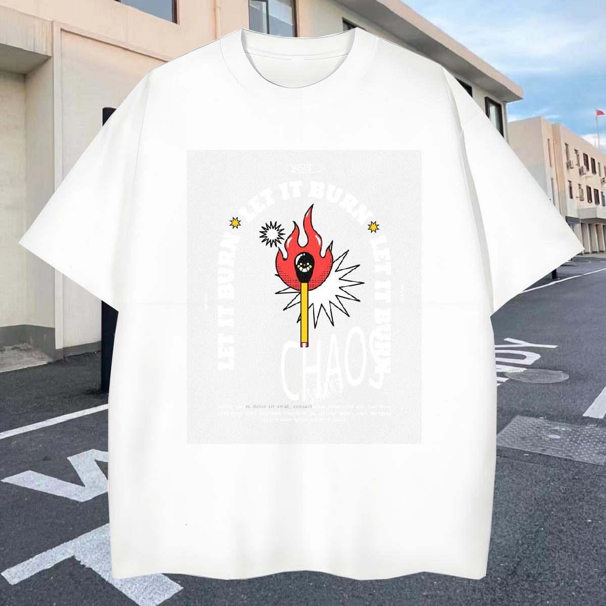 Unisex Tshirts Hip Hop Street 100% Cotton 230g Plus Size Cartoon Breathable Short Sleeve fire T Shirt For Man DIY Top Tees