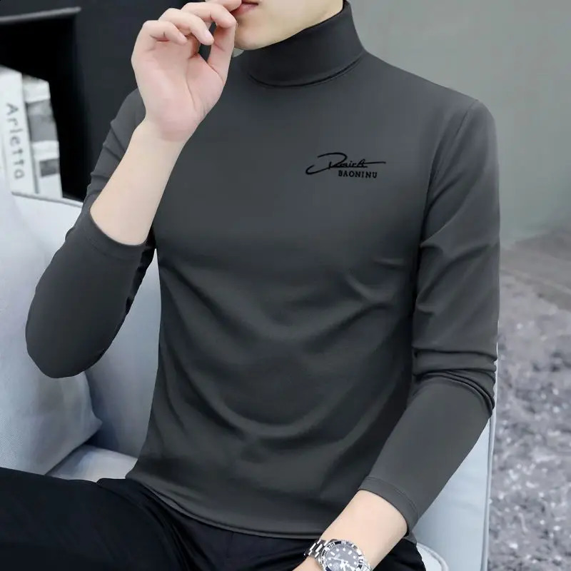 Autumn Spring Business and Leisure Hipster Pullover Sweater Fashion Elegant Retro Turtle Neck Solid Color Top Men 240821