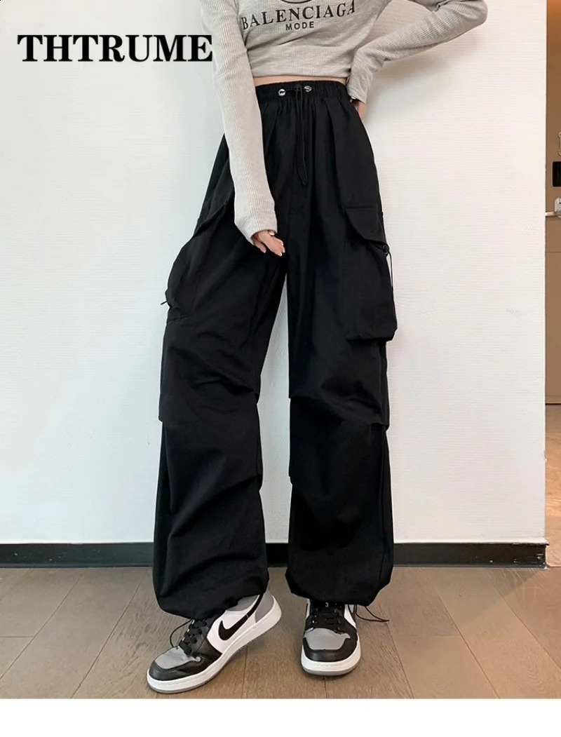 Women Fashion Baggy Cargo Pants Summer Oversized Vintage Y2K Hip Hop Elastic High Waist Pant Casual Office Lady Loose Trousers 240821