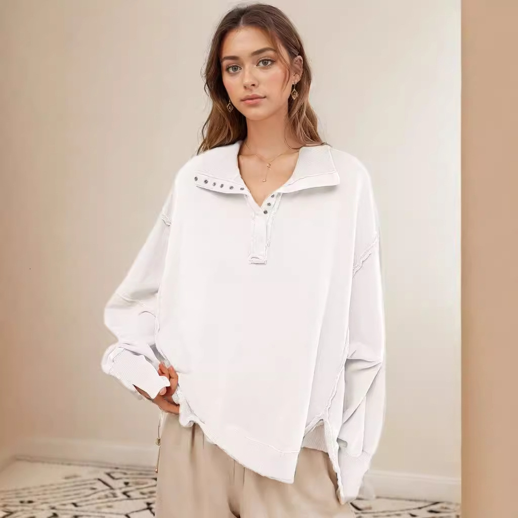 Decorative Line Design Sense Top Split Lantern Sleeve Polo Neck Sweater Coat Women's Spring and Autumn dongdumaoyi