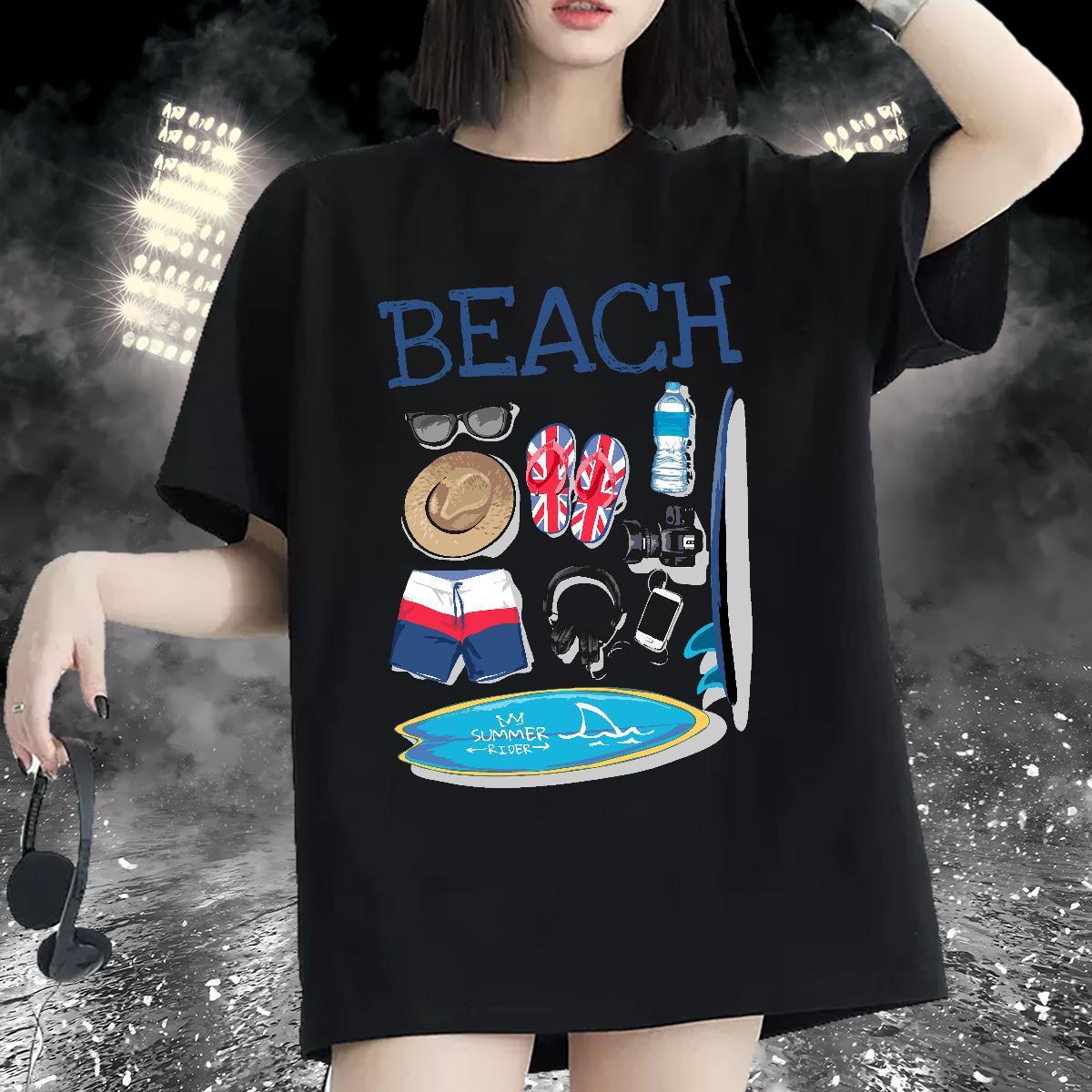 Soft Womens Tshirts 230g Pure Cotton letter Street Casual T-Shirts Comfortable Cartoon Printing L-4XL Tee Shirt