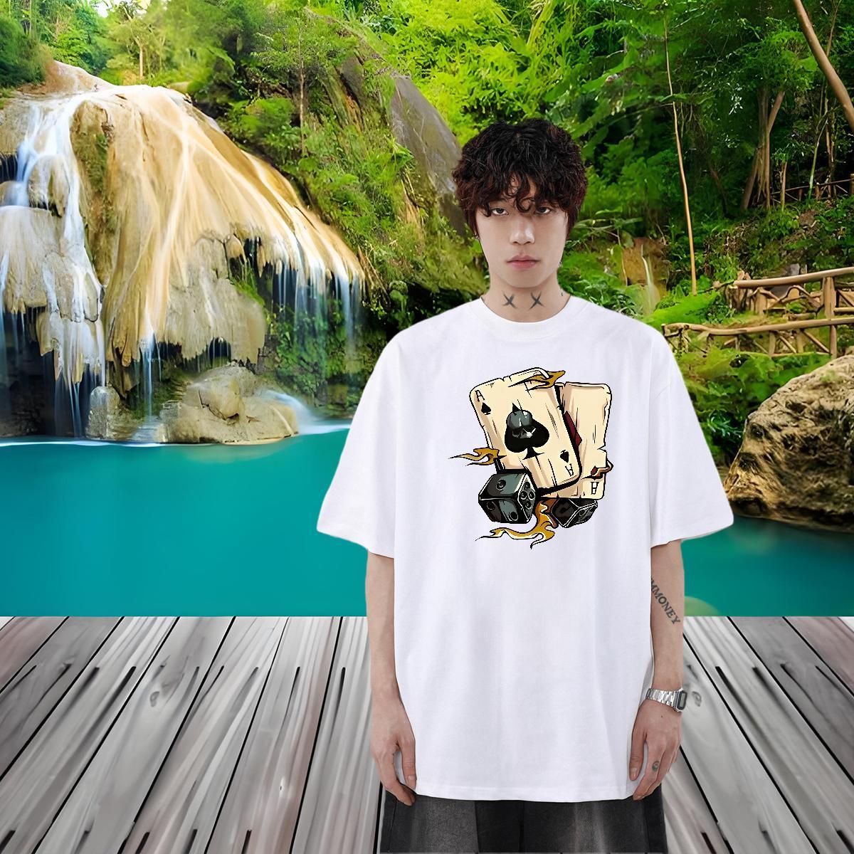 Factory Direct Men Tops Tees 230g Pure Cotton Street playing card Breathable T-Shirts Popular DIY Anime Tees Shirts