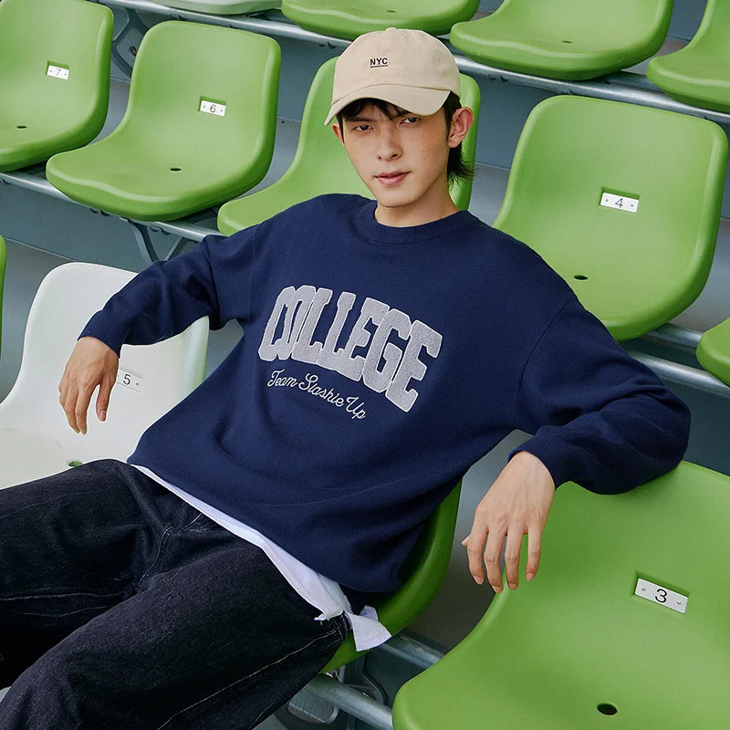 Semir Knitwear Men Retro American Fashion Sweater Autumn Winter Round Neck Drop Shoulder Top 240821