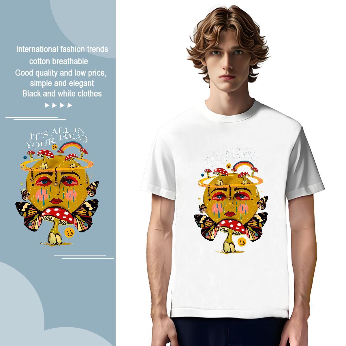 Customized mushroom Men Tops Tees 230g Pure Cotton T Shirt For Man Anime Outdoor Crew Neck Breathable Wholesale Polos