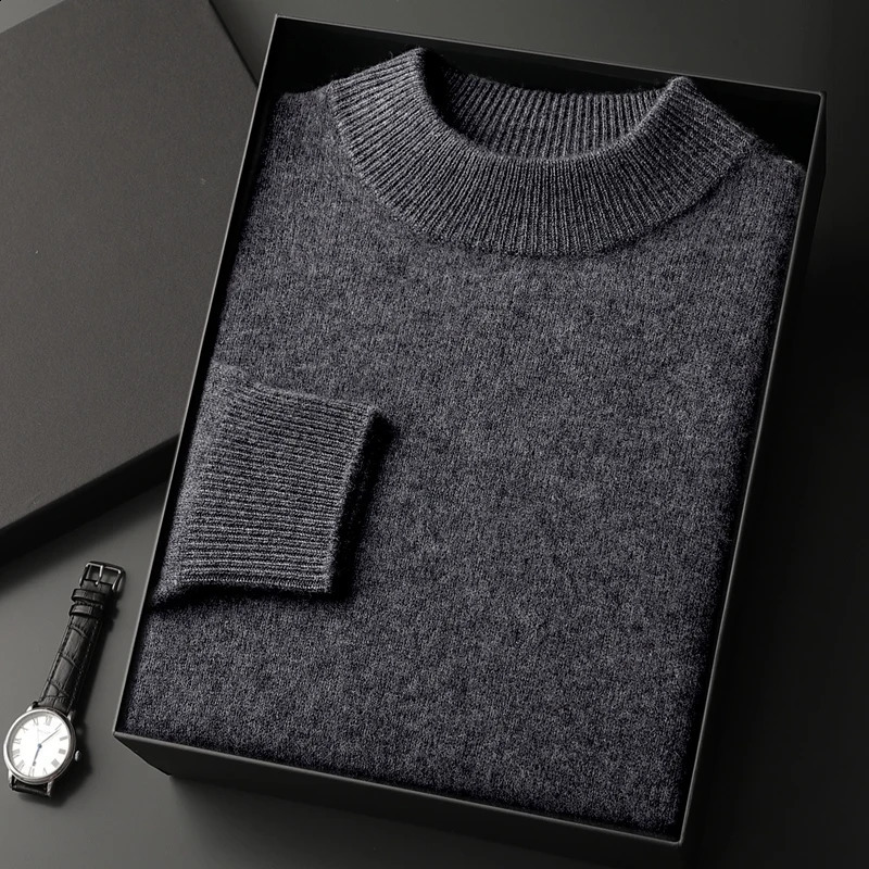 ZOCEPT Mens Winter Thick Sweater Warm Natural Cashmere Seamless Knitted Pullover Solid Top with Collar 240821