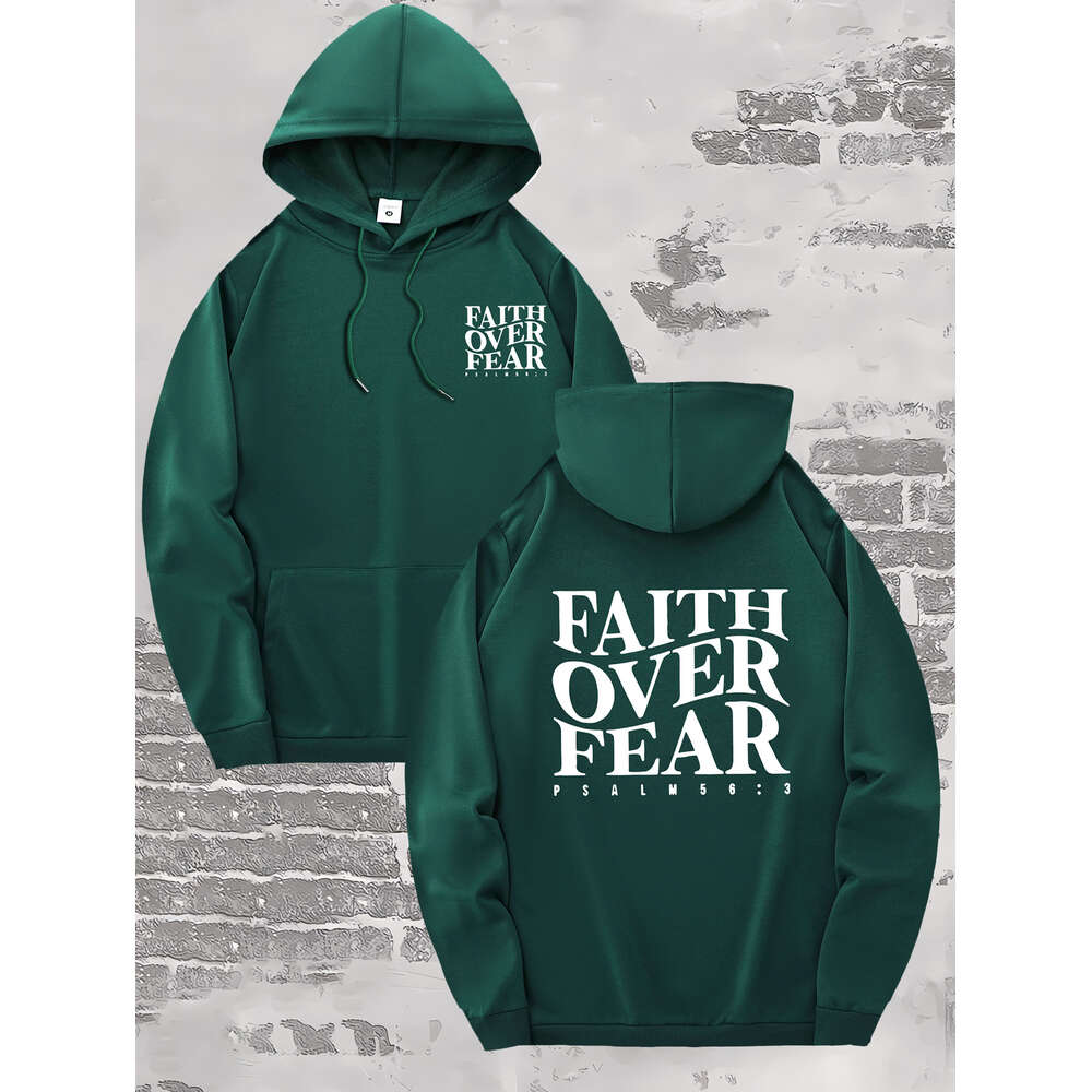 Hoodies For Men Women FAITH OVER FEAR Wavy Letters Print Tops For Leisure Sports Activities Graphic Hoodie Sweatshirt Pullover Casual Long Sleeve