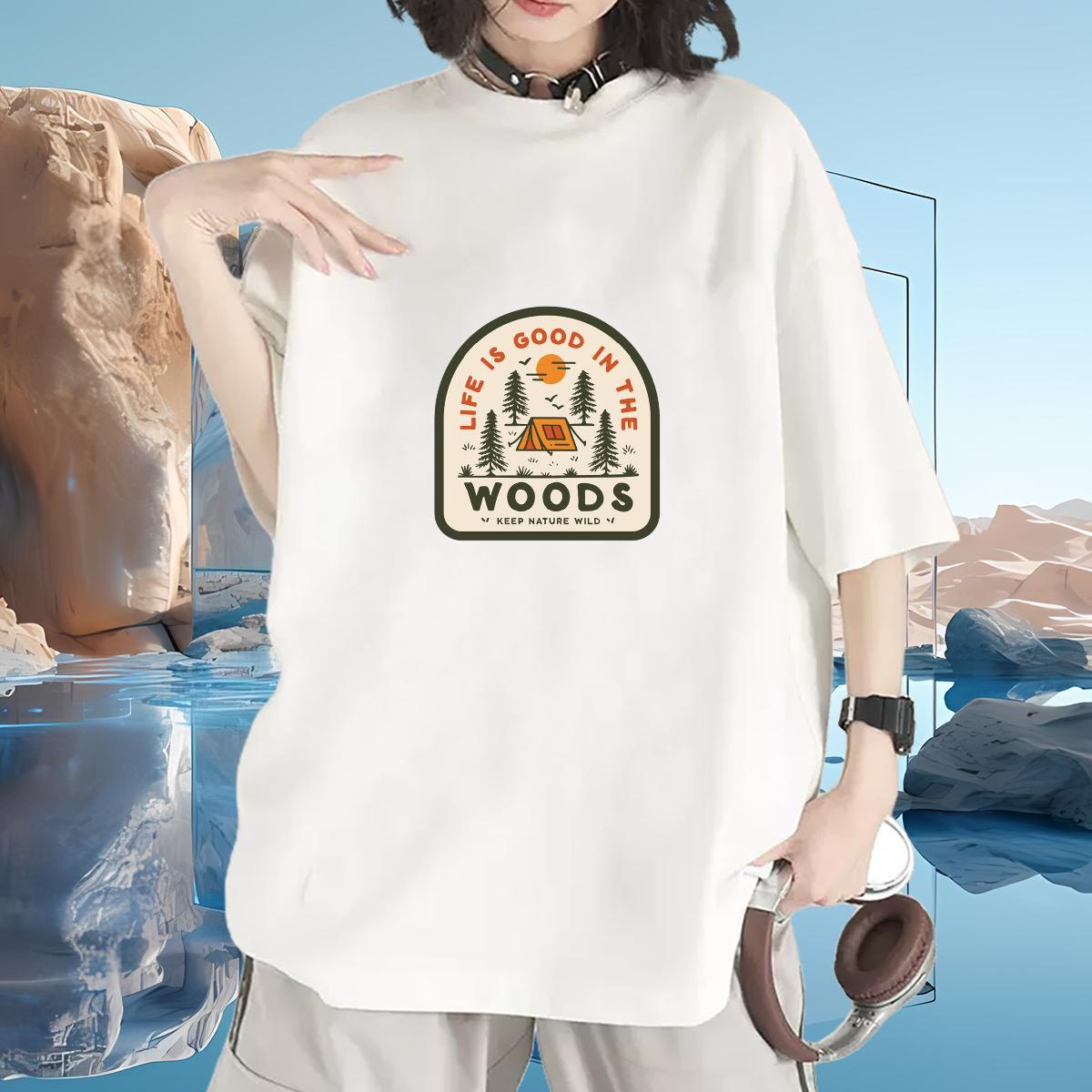 2024 T-Shirts Comfortable 230g 100% Cotton Womens Tshirts Custom Printing tree Street Wear Soft Tee Shirt