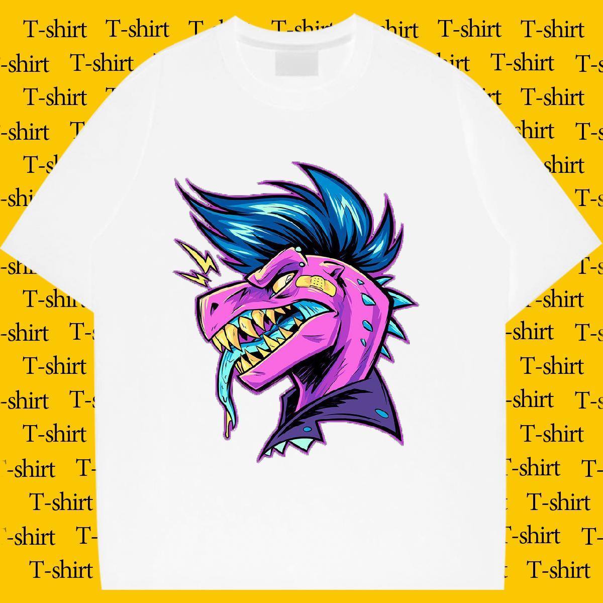 Factory Direct Womens T Shirts Comfortable 230g 100% Cotton Unisex Tshirts DIY Anime Printed dinosaur High Street Hip Hop Wholesale Top Shirts