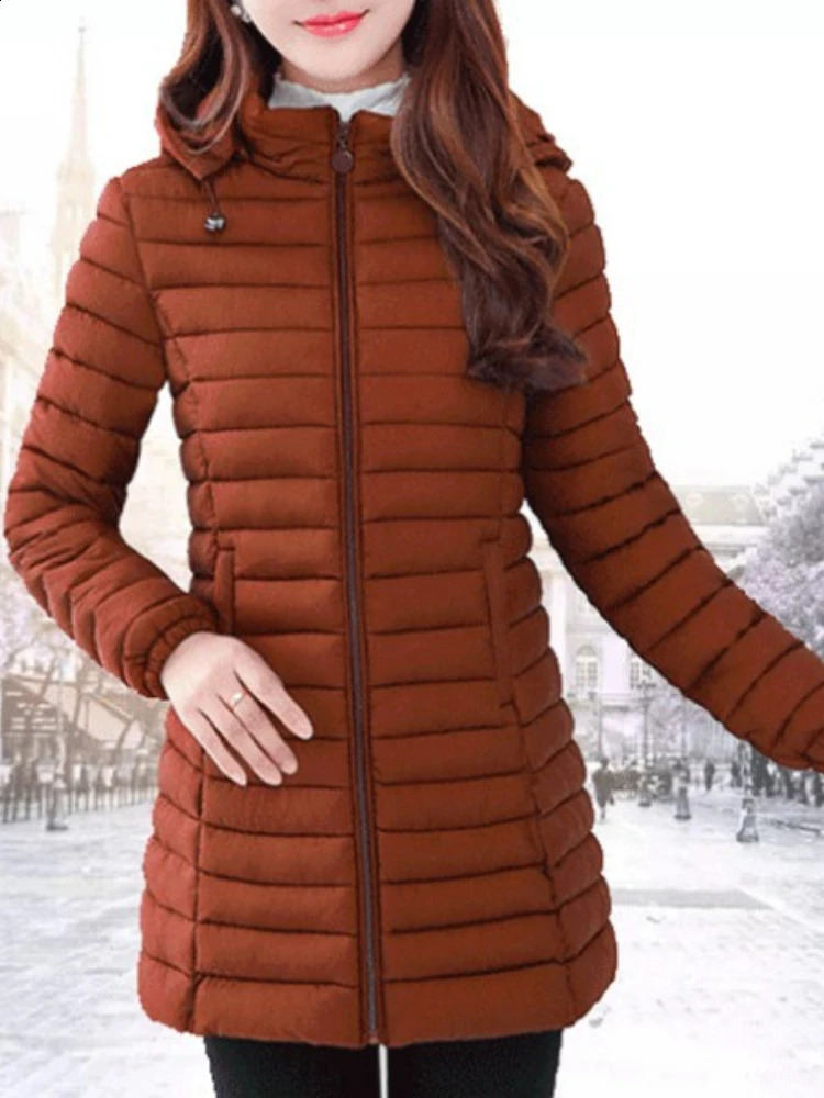 Womens jacket oversized lightweight paddle winter womens detachable hood warm cotton clothes medium length ultrathin park 240822