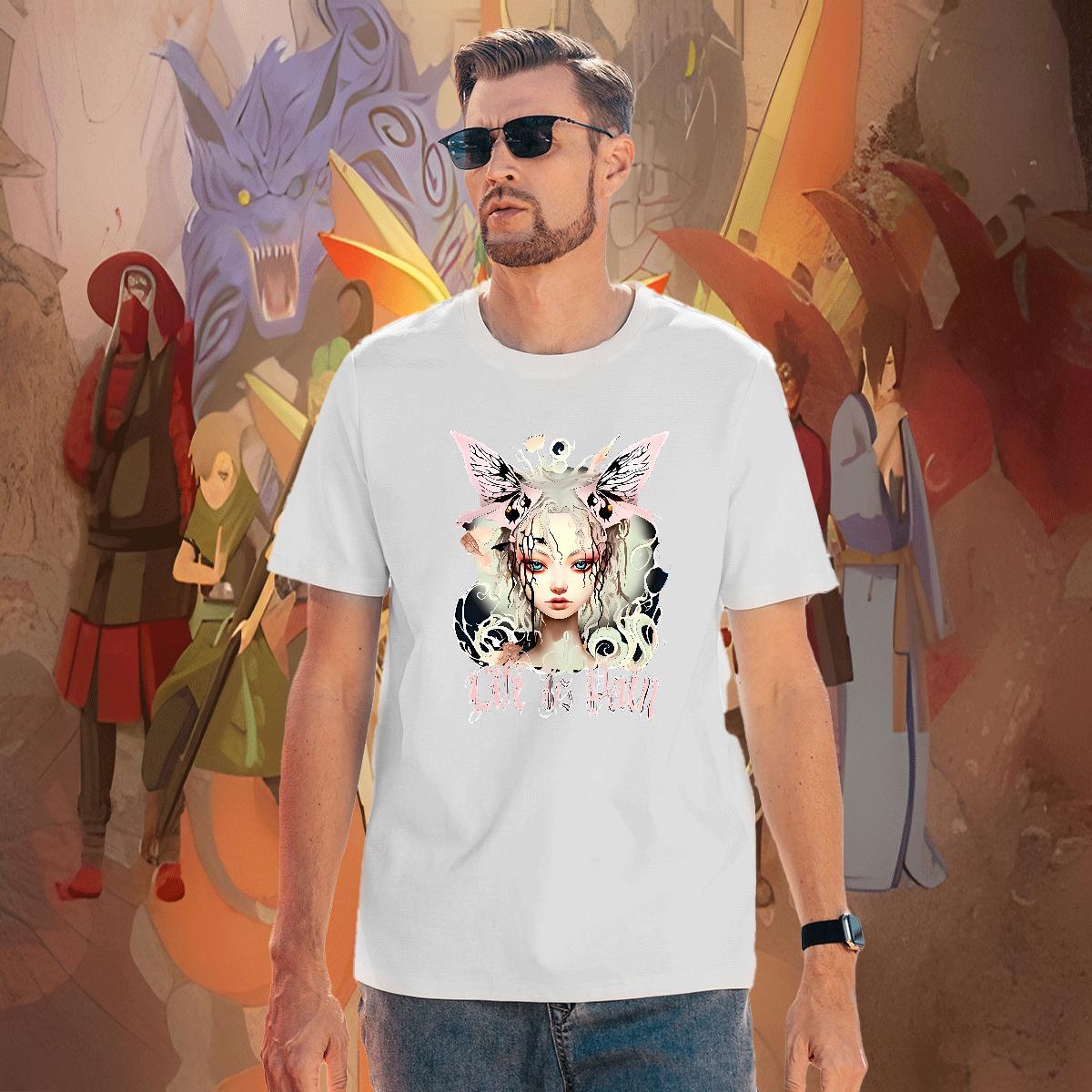 Classic Butterfly Girl T shirt Sport Men Tees 230g Cotton 2024 DIY Breathable Short Sleeve White Plus Size Tops