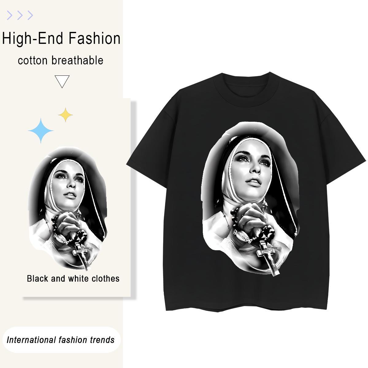 Nice Couples T Shirts 230g Pure Cotton nun Outdoor T Shirts Women Crew Neck Anime Tee Shirt