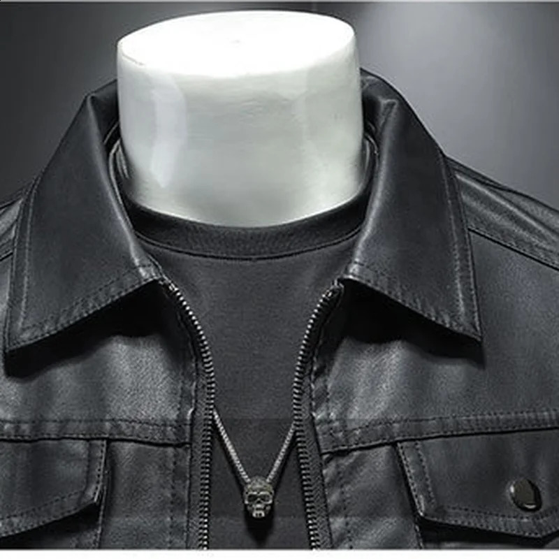 Trend Mens Leather Jackets Thick Winter Warm Jacket Slim Fit Cool Motorcycle Turn-down Collar Zipper Coats 240822