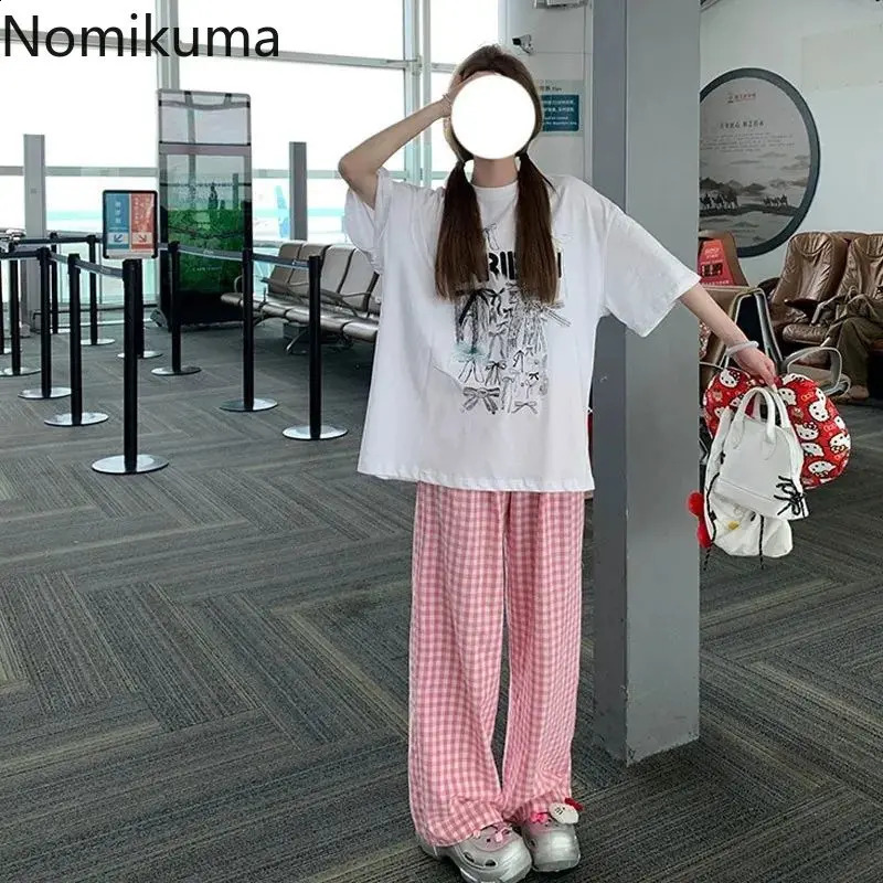 Streetwear Summer Joggers Women Wide Leg Pants for Women Fashion Plaid Pantalon Femme Casual Vintage Y2k Trousers Bottoms 240821