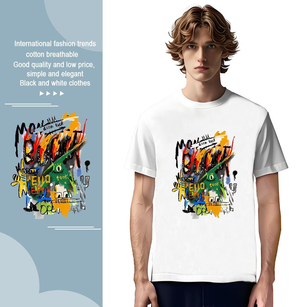 Fashion Design graffiti Men Tops Tees 100% Cotton 230g T-Shirts Cartoon Printing L-4XL Daily Outfit Round Neck Short Sleeve Loose Tees Shirts