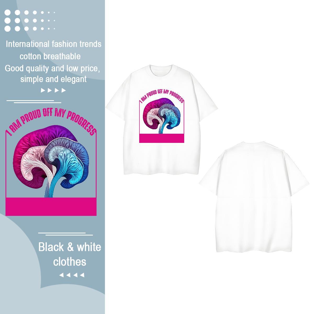 Designer T-Shirts for Women Breathable Crew Neck 230g Pure Cotton Unisex Tshirts Black Oversized mushroom Daily Outfit Loose fit Polos