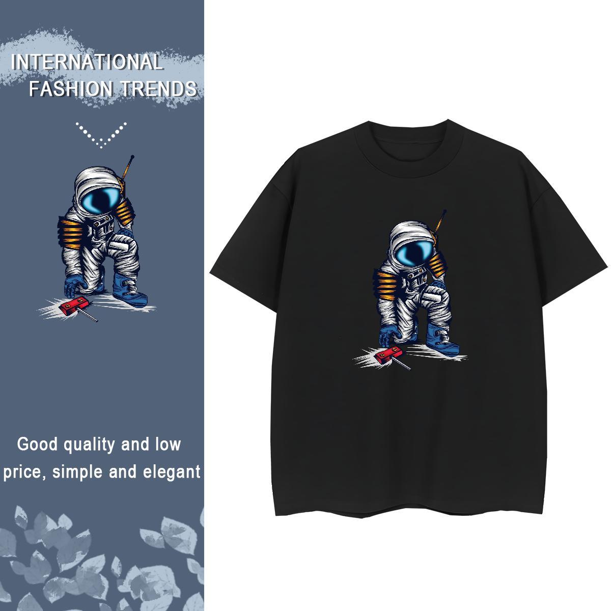 Nice Couples T Shirts 230g Cotton cosmonaut Outdoor T-Shirts O-Neck Short Sleeve Cartoon Floral Printing Polos
