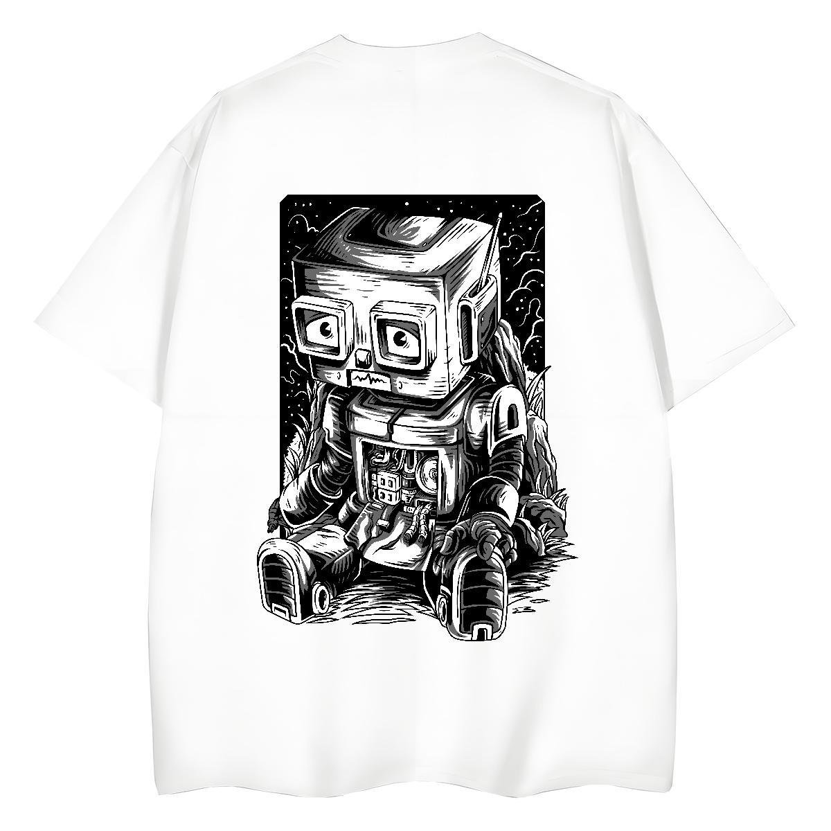 Fashion New T-Shirts 230g Pure Cotton Breathable Short Sleeve Beach robot Women Tees Unisex Anime Oversized Tops