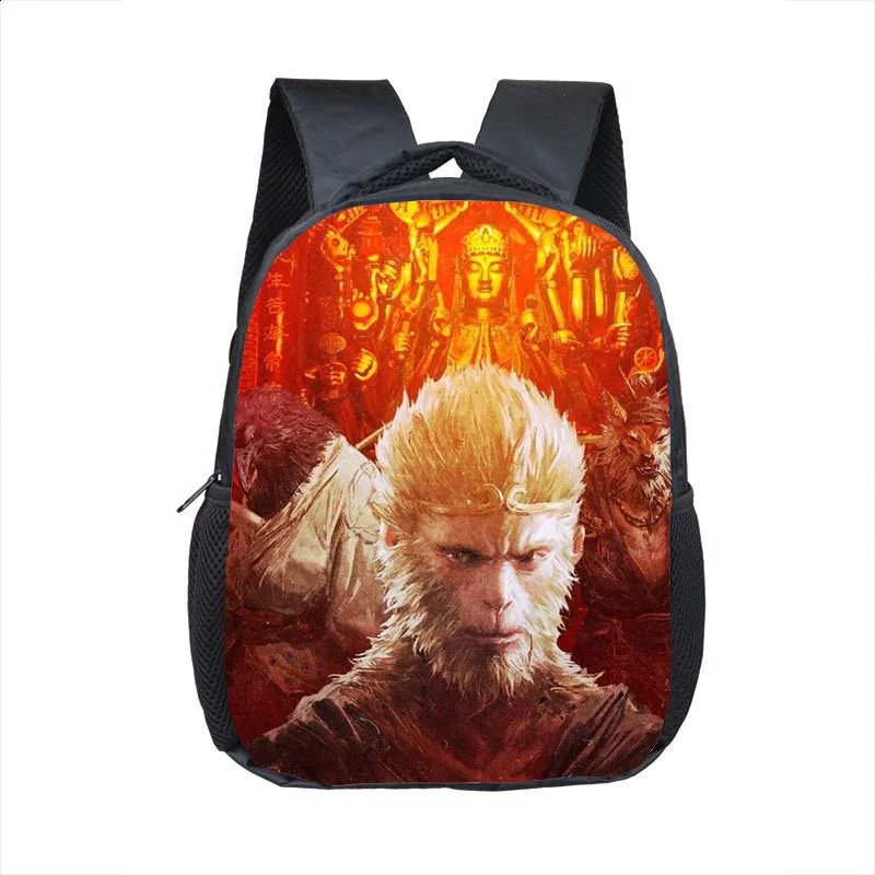2024 New Black Mythical Martial Arts Game Surrounding Students Backpack Cartoon School Bag Kindergarten 3-5 Year Old Monkey King 240822