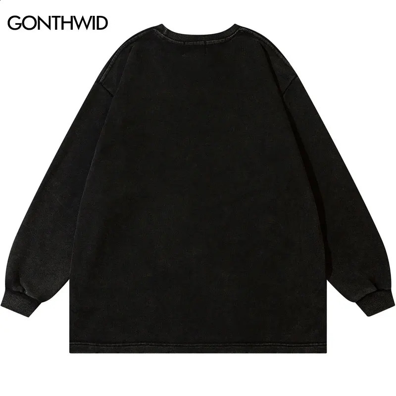 Hip Hop Shadow Graphic Print Long Sleeve Cotton Shirt Streetwear 240821
