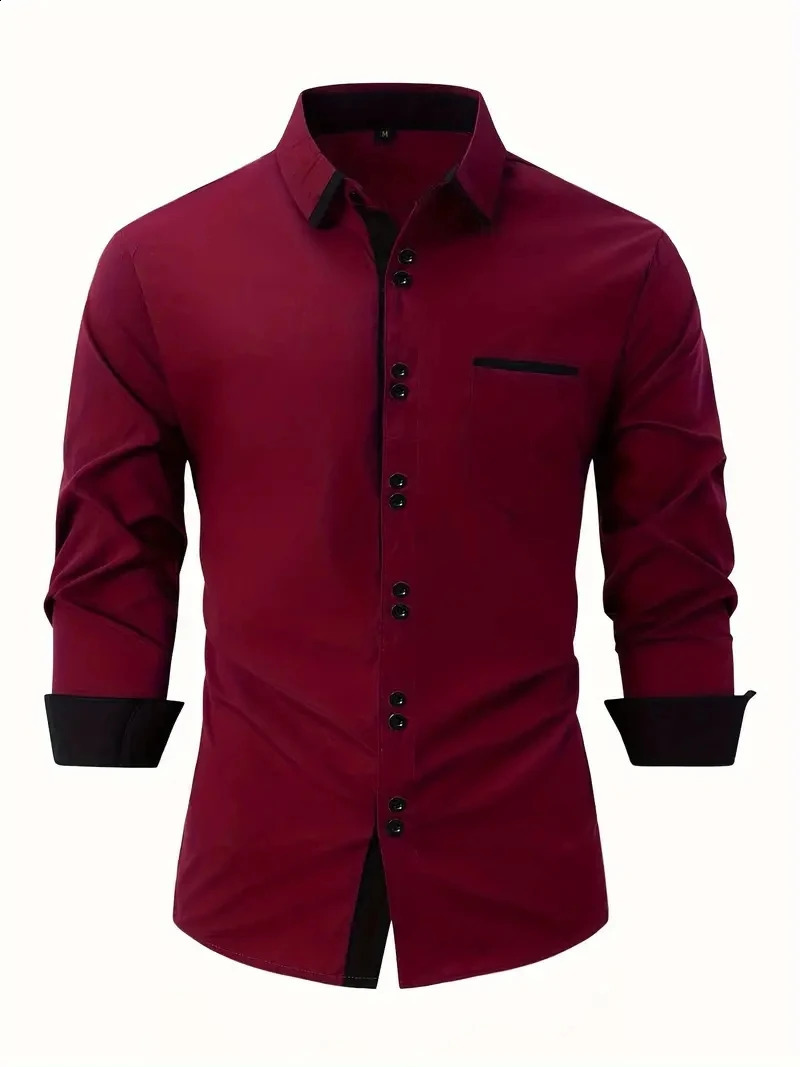 Autumn mens long sleeve shirt Golf print business casual mens button-down polyester cotton English shirt 240822