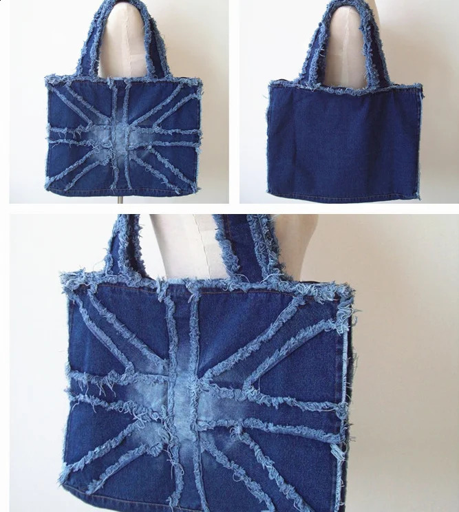 European and American fashion women shoulder bag denim bag washed rice word bag fitness bag travel bag 240821