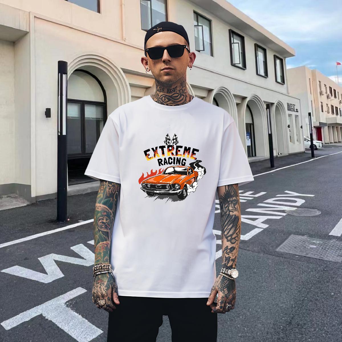 Cool Design Couples T Shirts Casual Beach 230g Cotton Oversized 3XL 4XL Breathable Crew Neck car T-Shirts for Men Wholesale Tee Shirt