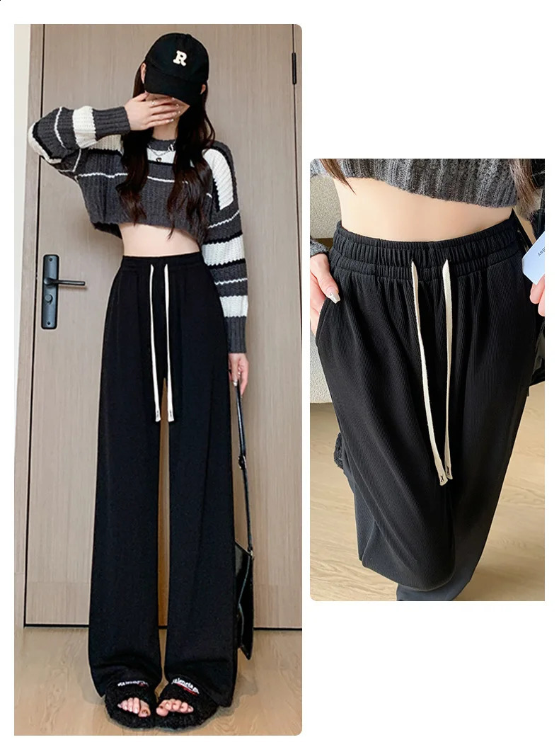Summer Womens Wide Leg Pants Loose Vertical Slacks White Slim Casual Pants Women Y2k Pants Joggers Streetwear Women Plus Size 240821