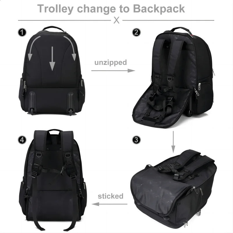 OIWAS Wheel Travel Bag Mens Handcart Backpack Business Large Capacity Gym Sports Bag Womens Travel Bag 240821