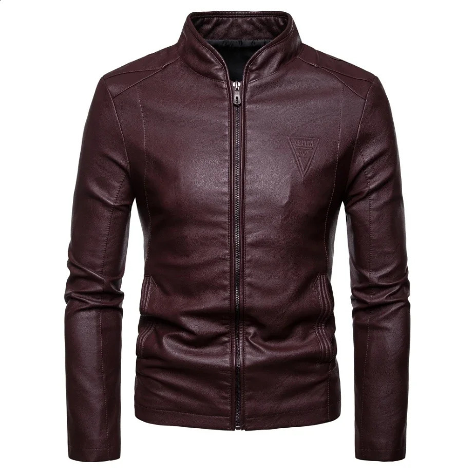 Mens Jackets Mens Faux Leather Jacket Classic Stand Collar Motorcycle Coat Slim Fit with Full Zip Long Sleeve Winter Outdoor 240822