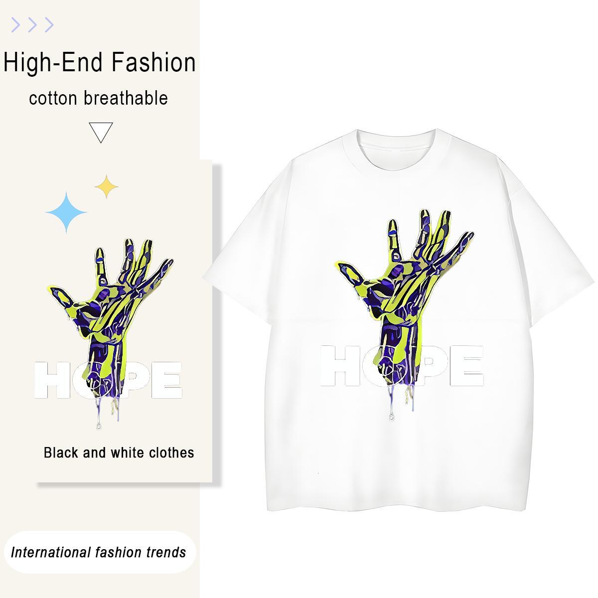 Fashion Casual T Shirt For Woman 100% Cotton 230g Crew Neck High Street Hip Hop hands Lady T shirt High quality Anime Print Tops