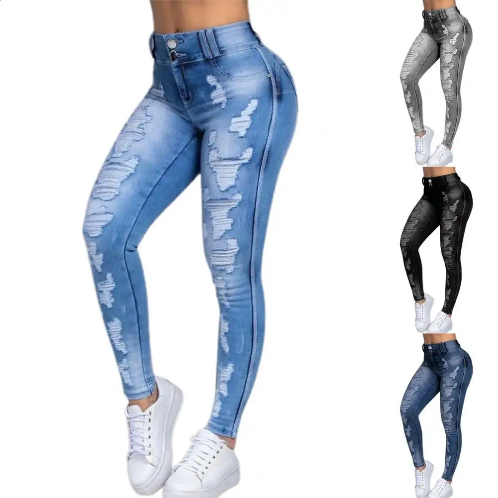 40Ripped Denim Pants Stretchy Plus Size Women Jeans With Button for Daily Wear Z260313