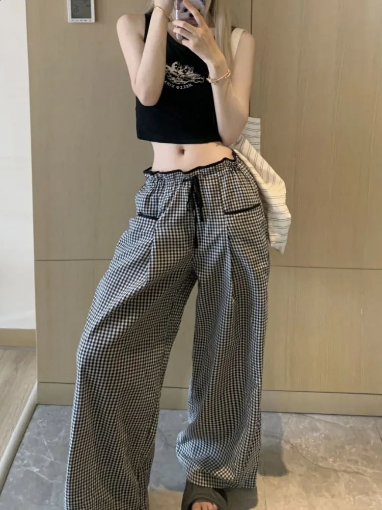 HOUZHOU Vintage Y2k Baggy Plaid Pants Woman Korean Fashion Harajuku Japanese Style Streetwear Casual Check Oversize Trousers 240821