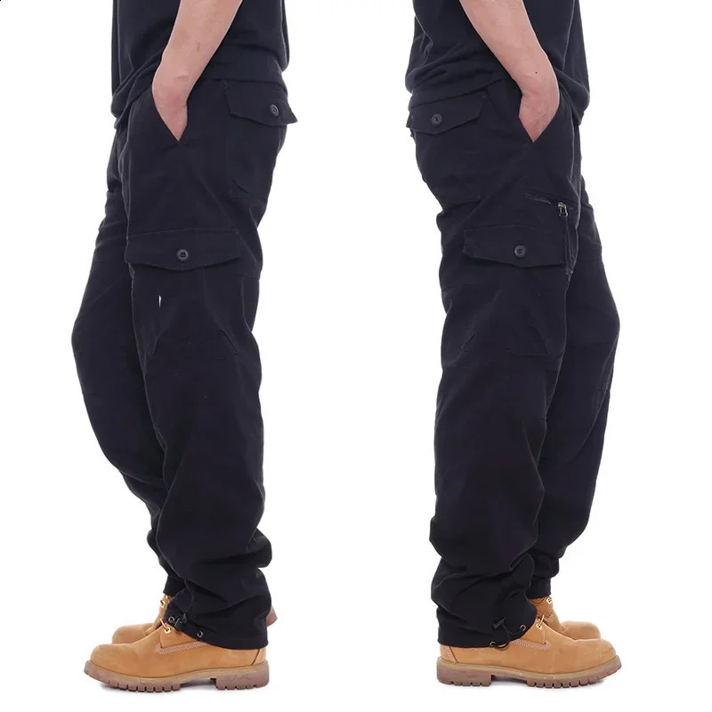 Product Brown pants loose mens outdoor hunting functional elastic waist pure cotton casual work 240821