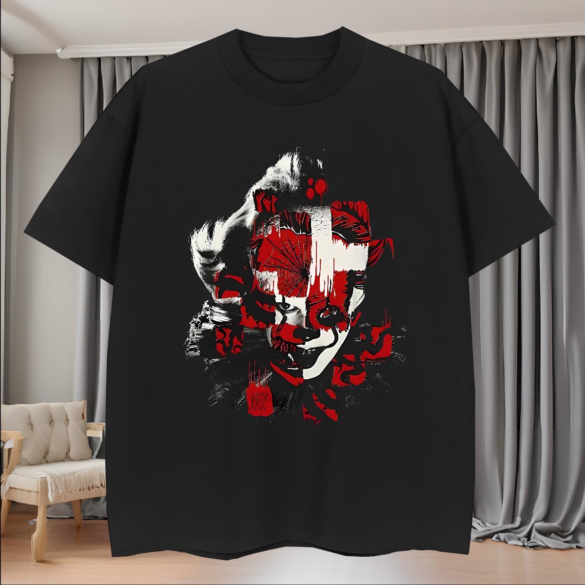 Casual New Couples T Shirts 100% Cotton 230g Daily Outfit scary O Neck Short Sleeves T Shirts Men Loose Anime Polos