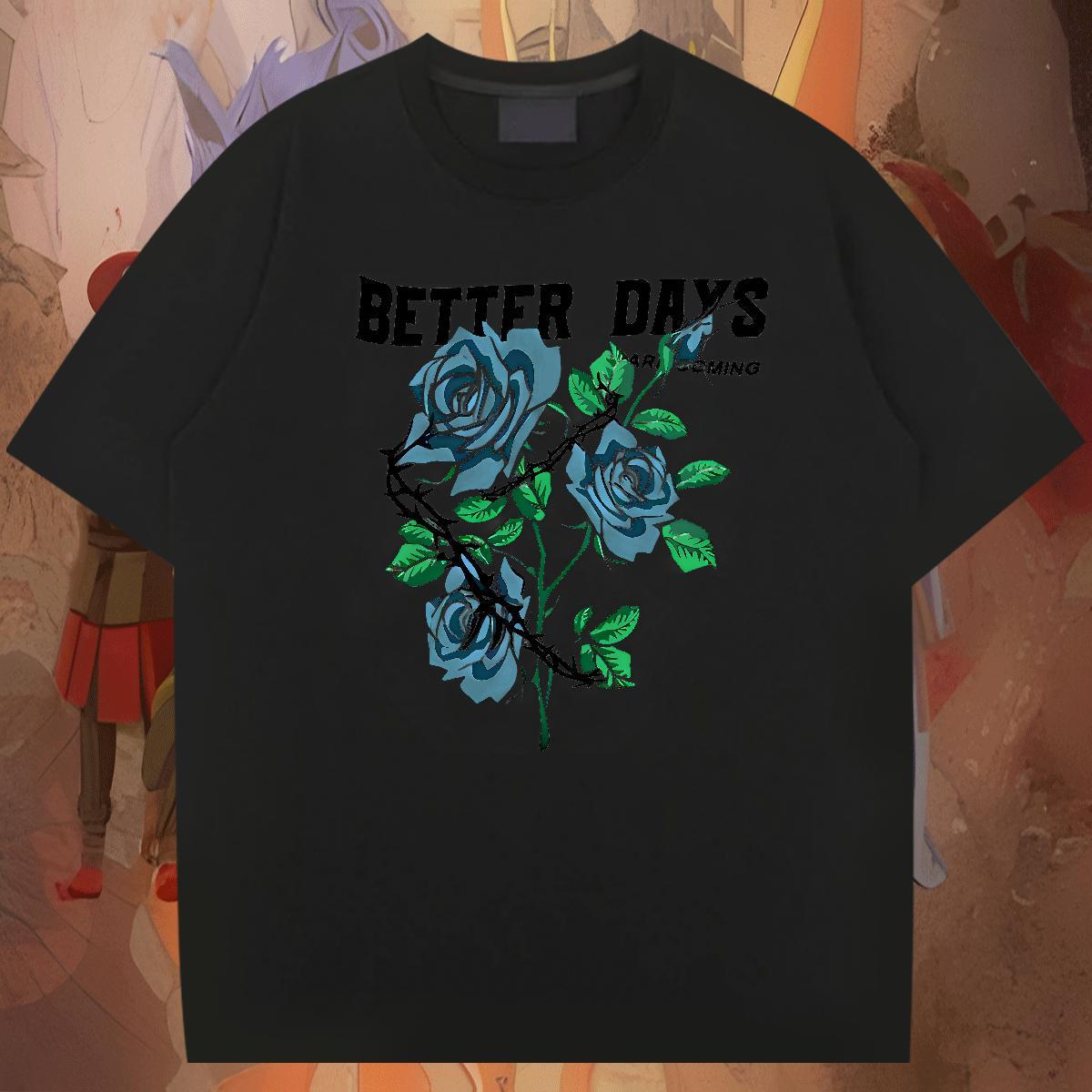 Designer flower T shirt Spring Summer Mens Tshirts 230g Cotton Classic Breathable Crew Neck Black Oversized Clothings