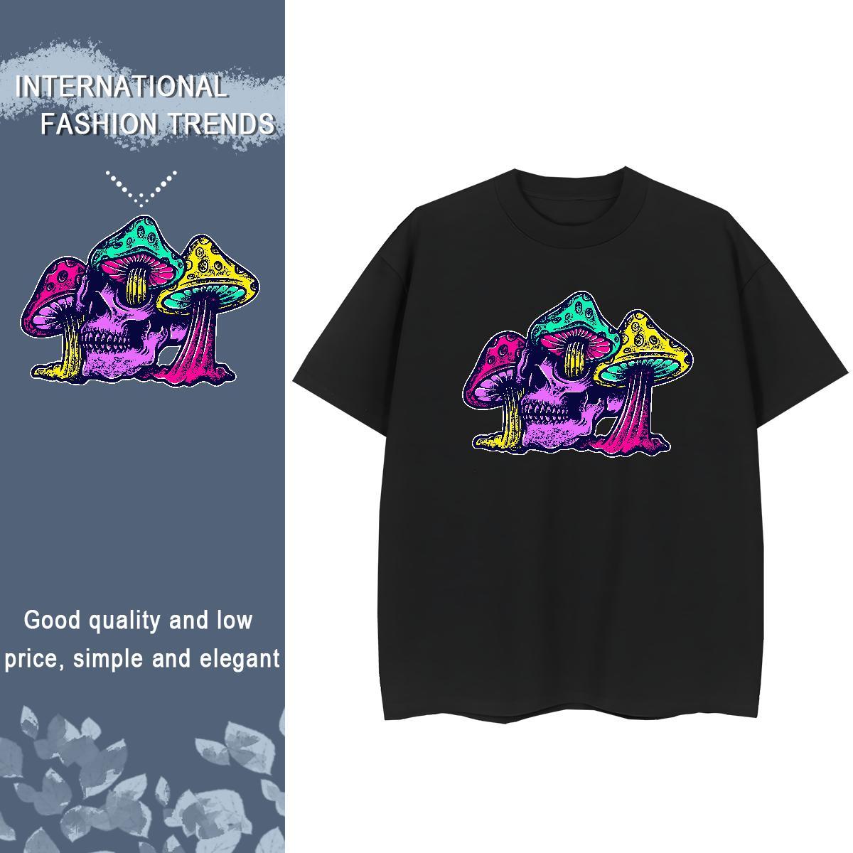 Factory Direct T shirt Breathable Short Sleeve 230g Pure Cotton Womens Tshirts Plus Size Cartoon mushroom Hip Hop Street Popular Tops Tees