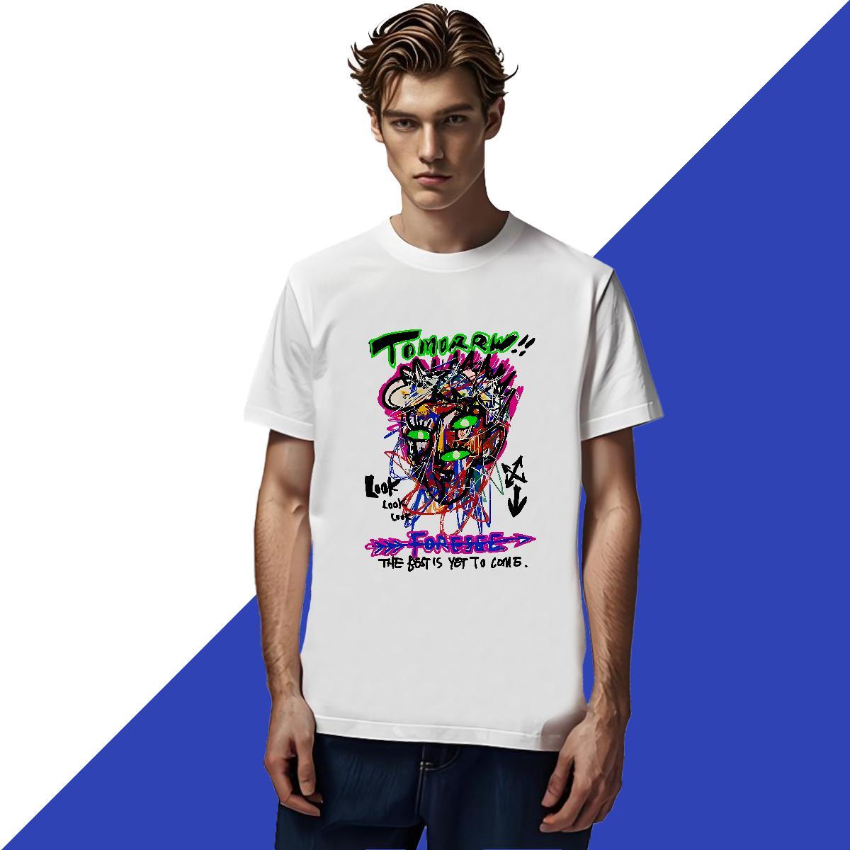 Casual New Mens Tshirts 230g Pure Cotton Hip Hop Street tomorrw Round Neck Short Sleeve T Shirt For Man Cool Cartoon Print Tees Shirts