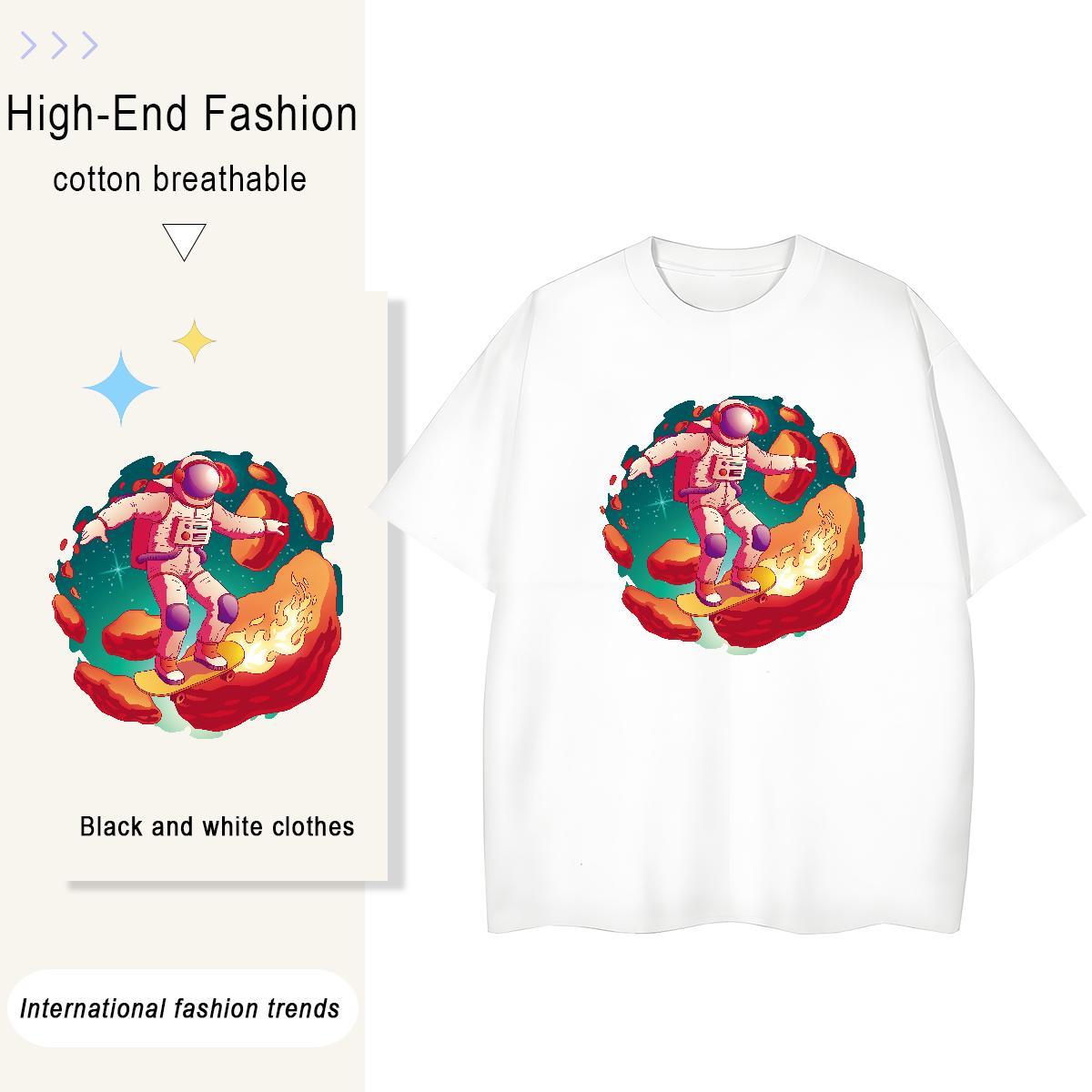 Wholesale Women Tshirts 230g Cotton cosmonaut Casual Daily Wear T-Shirts Crew Neck Cartoon Anime Tees