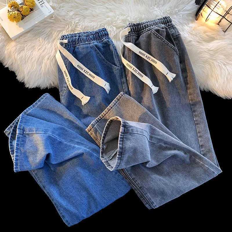 2024 Summer Straight Jeans Pants Men Loose Casual Light Color Ins Boys Pants Student Nine-minute PantsX241009