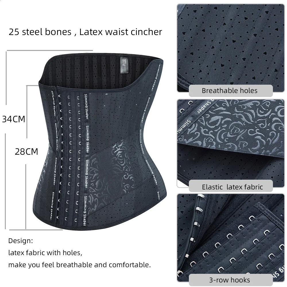 25 Steel Bones Latex Waist Trainer Body Shaper Long Torso Corset Shapewear Women Fajas Colombian Girdles Cincher Slimming Belly 240822