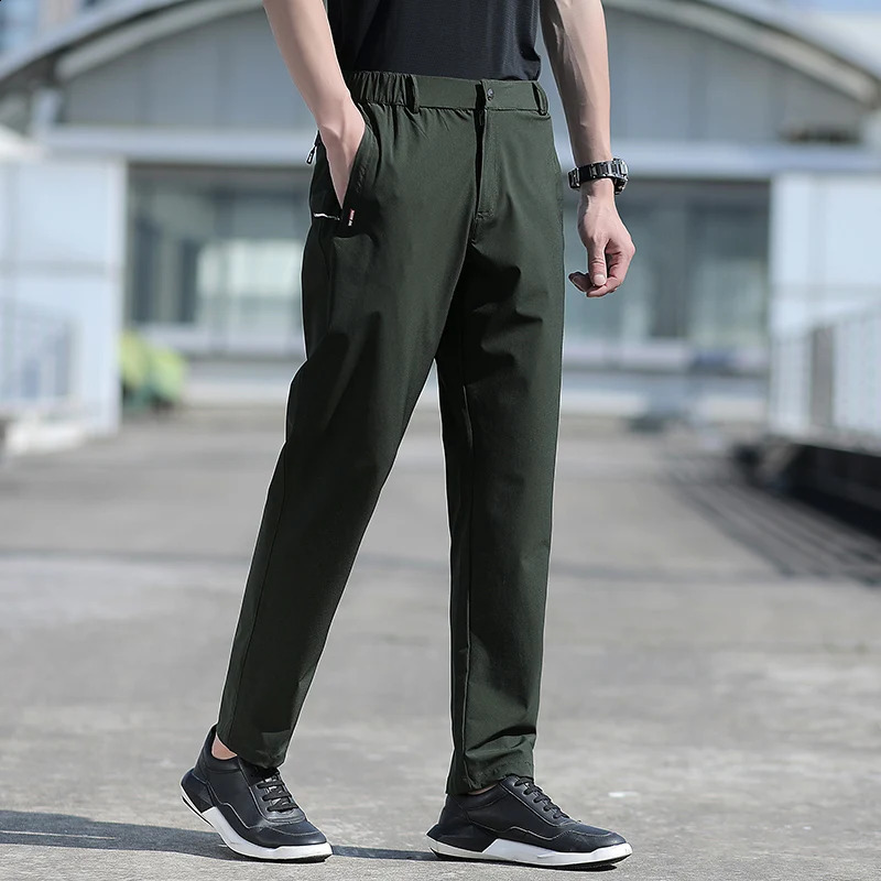 Mens Summer Pants Outdoor Stretch Breathable Straight Leg Pants Large Size Quick Dry Elastic Band Black Trousers 8XL 240822