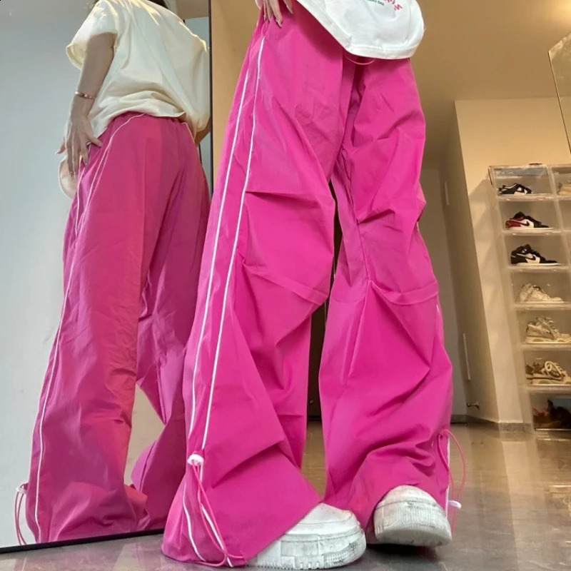 Pink Y2K Track Pants Women Harajuku Quick Dry Sports Trousers Streetwear Hip Hop Wide Leg Sweatpants Female Casual Oversized 240821