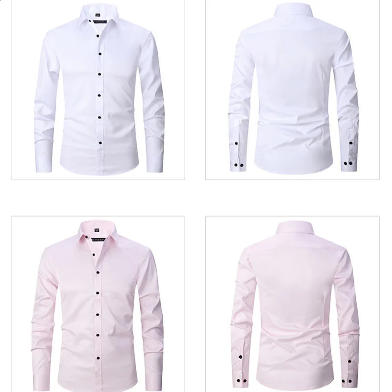 Mens High Quality Long-sleeved Shirts Spring Autumn Business Casual Lapel Buttons Formal Wear Shirts Black White Blue Pink 240822