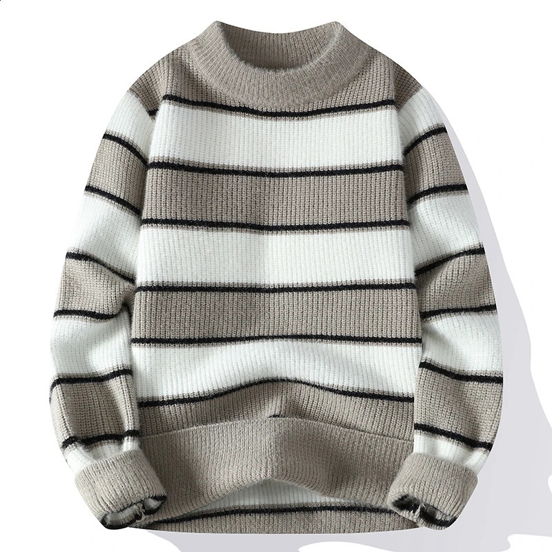 Autumn and Winter Casual Gentleman Fashion Business Korean Version Slim-fit Trend Striped Solid Color Mens Crewneck Sweater 240821