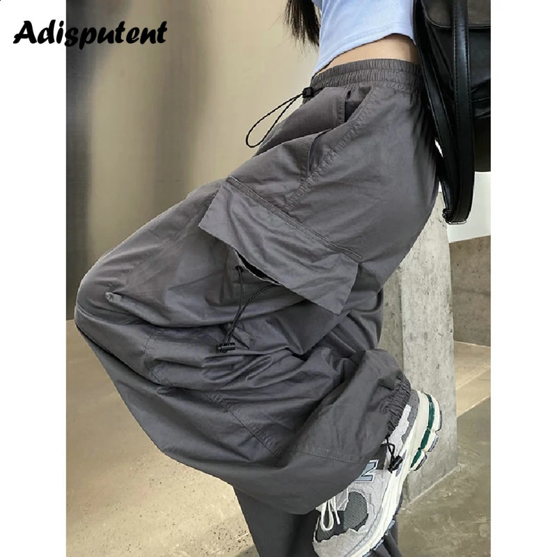 Women Y2K Streetwear Cargo Pants Joggers Techwear Wide Leg Pockets Pants Korean Harajuku Casual Solid Baggy Straight Trousers 240821